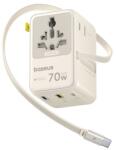 Baseus Încărcător de călătorie BASEUS ENERCORE CG11 cu 2 porturi USB + Type-C, 70 W, AU + cablu Type-C integrat, BEJ (E0307E01)