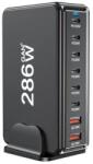 BlackBird BH1670 Hálózati Töltő GAN 286W 1xUSB-C PD100W + 4xUSB-C PD30W + 3xUSB QC18W, Fekete (BH1670)