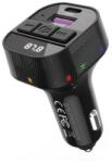 XO BCC17 bluetooth FM transmitter autós töltő USB+Type-C aljzat (v5.3, 30W, gyorstöltő, LED kijelző) FEKETE (XO-BCC17) (XO-BCC17)