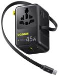 Baseus Încărcător de călătorie BASEUS PICOGO AG11 cu 2 porturi USB + Type-C, 45 W, mufă AU + cablu Type-C integrat, NEGRU (E0307F00)