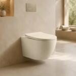 Fluminia Set vas WC suspendat, Fluminia, rimless, cu capac quick release si soft close, cappuccino (M203TMK)