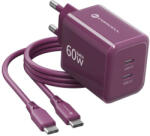 Forcell F-Energy VT-60 2xUSB-C hálózati töltő adapter USB-C kábellel, GaN3, 60W, burgundi - speedshop