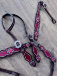  Cayuse Red set / crocodile 001 western kantár és szügyelő szett