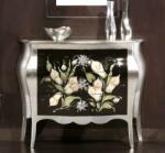 Settimo Comoda Castello bombata din lemn, folie argintie cu decor, 3 sertare, 100 x H 85 cm, stil clasic italian (EU472) Comoda