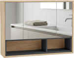 HomCom Mobilier de baie cu oglindă, dulap suspendat cu 3 uși și 8 compartimente, stejar | Aosom Romania (834-745V80AK)
