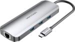 Vention USB-C - HDMI/USB 3.0 x 3/RJ45/SD/TF/TRRS 3, 5 mm/PD (0, 15 m, aliaj de aluminiu gri), stație de andocare