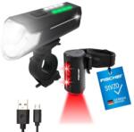 Fischer Fahrrad kerékpár LED lámpa szett Twin - 80/40/20 Lux, 360° hátsó fény, akkumulátoros, USB töltés, IP44, StVZO, fekete, 2 db