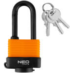 NEO TOOLS Lakat vízálló hosszúkengyeles 40mm, acél, 3 kulcsos, gumibevonatos (85-020)