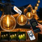 TYPEC Ghirlanda Luminoasa Decorativa SMART LED IP44 15M, 18+1 becuri LED G40 incluse + Telecomanda, exterior, lumina calda 2700K, potrivita pentru Craciun, Gradina, Terasa, Veranda, Foisor