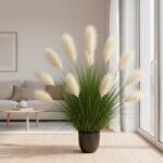  Planta artificiala iarba ornamentala 137 cm, 11 tulpini, alb-verde (AT1CT-IM1P-PL1D-SSPZ/6021/3)