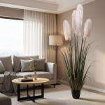  Planta artificiala decorativa cu stuf si iarba, 200 cm, 4 fire, verde-gri (AT1CT-IM1P-PL1D-SSPZ/414)