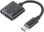Well Cablu adaptor USB Type C tata - Jack 3.5 mm mama STEREO si USB Type C mama 7cm Well (ADAPT-USBC-3.5MM/USBC-01BK-WL) - balutatech