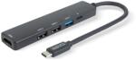 Delight Hub USB multifunctional Delight HDMI + USB Type-C 3.0 + 3x USB-A 1x USB Type-C 5Gbps 100W negru 55064 (55064)