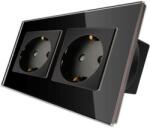 Luxion Priza schuko dubla Luxion cu rama din sticla, negru (LXD-2MP010G-B)