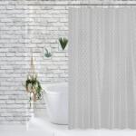JACQUARD Perdea de Dus Jacquard Model Romburi, Gri, Marime 180 180 cm, Poliester si Polipropilena, 12 Inele Incluse Covor baie