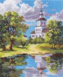  Keresztszemes hímzőkészlet A tó melletti templom 18x21 cm (3-11)