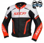 SECA Motoros kabát Seca Hooligan White Fluo Red bőr 50-es, D3O protektorokkal
