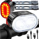 KREOleo Kerékpár Lámpa Első És Hátsó Led Erős Akkumulátoros Kerékpár Szett (LAMPKI ROWEROWE USB PRZÓD TYŁ MOCNE NA ROWER)