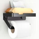 Euqvunn WC-papír tartó Euqvunn polccal, elegáns fekete (ToiletRollHolderwithShelf)
