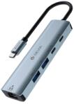 DEVIA LEOPARD USB+Type-C HUB 6-în-1 activ, 2 porturi USB + 2 porturi Type-C + 1 port RJ45, GRI ÎNCHIS (ST108943)