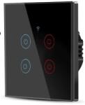 Tuya Intrerupator inteligent cu touch Tuya, Life Smart, Wi-Fi, RF433, cu sau fara nul, 4 canale, 10A, Sticla securizata, compatibil Amazon Alexa/Google Assistant, Negru @SmartWiz