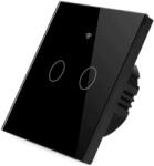 Tuya Intrerupator inteligent cu touch Tuya, Life Smart, Wi-Fi, RF433, cu sau fara nul, 2 canale, 10A, Sticla securizata, compatibil Amazon Alexa/Google Assistant, Negru @SmartWiz