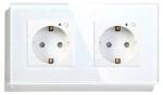Tuya Priza dubla inteligenta de perete, Wi-Fi, Rama din sticla, Monitorizare consum, 16A, Smart Life / Tuya APP, Alb @SmartWiz