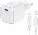 SWISSTEN Incarcator retea Swissten 1x USB-C, Quick Charge 20 W, GaN, White + Cablu Lightning (8595217484399)