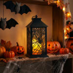  Halloween-i pislákoló lámpás - pók - elemes - fekete - 30 x 14 cm (56621B)
