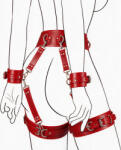 SuperLove Premium Waist & Thighs Handcuffs Restraint Kit Red