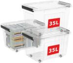Cetomo C5037 Átlátszó Műanyag Tárolódoboz Tetővel és Kerekekkel, Egymásba Rakható, 35 L, 3 db-os Készlet (C5037)
