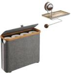 quandes Kit Cos de depozitare pentru hartie igienica cu capac, si Suport Hartie Igienica QUANDES®, Capacitate 12 role, Pliabil, design slim, gri, 45x15x35cm, fara hartie igienica