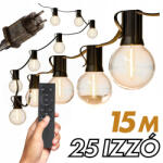Savineo Kültéri fényfüzér kerti égősor távirányítóval 15m + 25db LED izzó IP44 E12 (SV1525-RC)