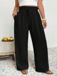 Shein Fekete Plus Size Lenvászon Nadrág Megkötővel És Zsebekkel 46 1MA