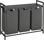  VASAGLE Cos de rufe, 3 compartimente, saci de rufe detasabili, raft, cadru metalic, 3x38L, 93x33x72 cm, negru (EZ-BLH301G01)