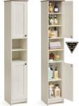 SONGMICS Dulap de baie ingust, cu rafturi reglabile si 2 compartimente deschise, PAL si MDF, 30x30x170 cm, alb rustic (EZ-BBC667WJ01)