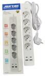  Prelungitor Jortan Cu 5 Prize, 2 Port-uri Usb Si 2 Port-uri Type-c, 2m Lungime, Buton On/off (DLMGG-4509)