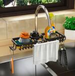 AVEX Raft organizator dublu, universal pentru bucatarie sau baie, montaj pe robinet, material otel, culoare Neagra (DA122)