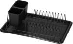  Uscator de vase metalic cu tava detasabila si suport tacamuri, 38x24x13 cm, negru (KI-0137) Tacam