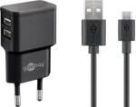 Goobay Incarcator retea Goobay, 2x USB-A 2.4A, cablu micro USB, negru (PSUP-USB-WM224BK-GBAY)