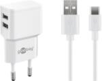 Goobay Incarcator retea Goobay, 2x USB-A 2.4A, cablu USB-C, alb (PSUP-USB-WC224WE-GBAY)