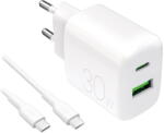 PURO PROLITE 30W USB-A / USB-C + cablu USB-C - USB-C 1.2m, alb (PUTCUSBAC30WDYKCCWHI)