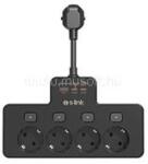 S-Link Túlfeszültségvédő - PRZ08 (15cm, 210 Joule, USB-A, 2xType-C, 16A, 3.4A/5V, 3680W, 4db schuko, fekete) (S-LINK_43253) (S-LINK_43253)