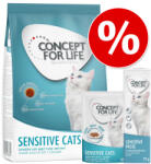 Concept for Life Concept for Life Sensitive vegyes próbacsomag macskáknak- 12 x 85 g nedvestáp szószban + 400 g száraztáp + 75 g paszta