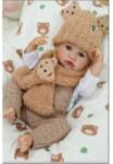 Man Yuk Toys Păpușă bebeluș Reborn băiețel, 43 cm, în haină tricotată maro, cu accesorii (QM24102) Papusa
