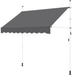 Yaheetech Kézi Behúzható Erkélynapellenző Kurbellel, 250 x 180 cm, 210-300 cm Magasságban Állítható, Fúrás Nélkül, UV-álló, Szürke