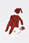 BabyCosy Set 4 piese: bluza, pantaloni, caciulita si manusi din bumbac organic si modal - Caramiziu, BabyCosy (Marime: 0-3 Luni) (BC-CSYM24504-0)