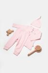 BabyCosy Set 3 piese: bluza, pantaloni si caciulita Bamboo, roz, BabyCosy, 50% bumbac+50mbus (Marime: 12-18 Luni) (BC-CSYB9001-12)