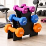 Procart Set 6 gantere fitness 12 kg cu suport 3 nivele, vinil, 1/2/3 kg, home gym & fitness (STANDH3)