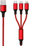 2GO 3in1 USB Ladekabel Micro-USB, Apple, TypeC Nylon 1, 5 m, Rosu (797150) - vexio